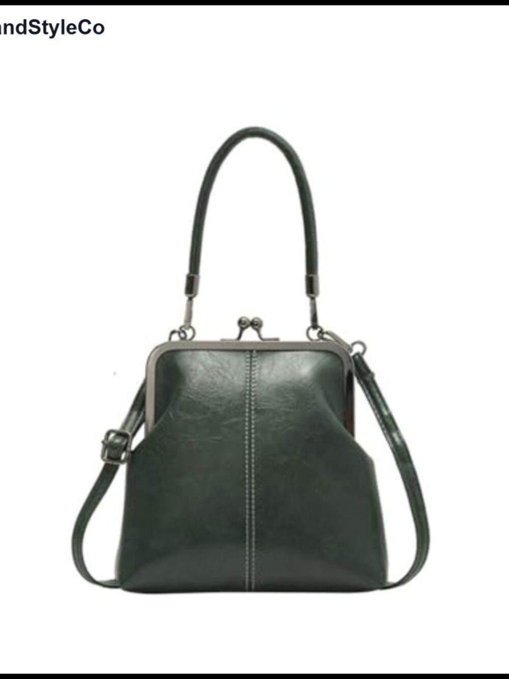 Vintage Kiss-Lock Top Handle Bag Faux Leather Handbag for Women